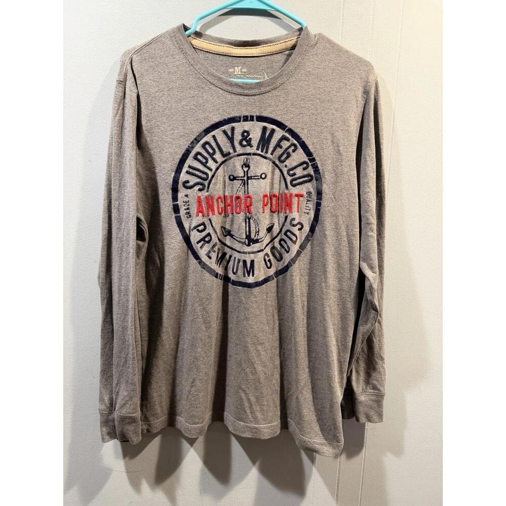 Mens Old Navy Long Sleeves T Shirt Size Medium Gray Anchor Point Print